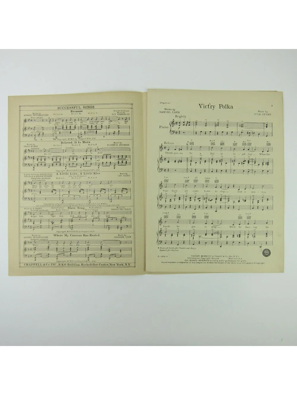 Sheet Music Victory Vict'ry Polka Samuel Cahn Jule Styne Patriotic Vintage 1943